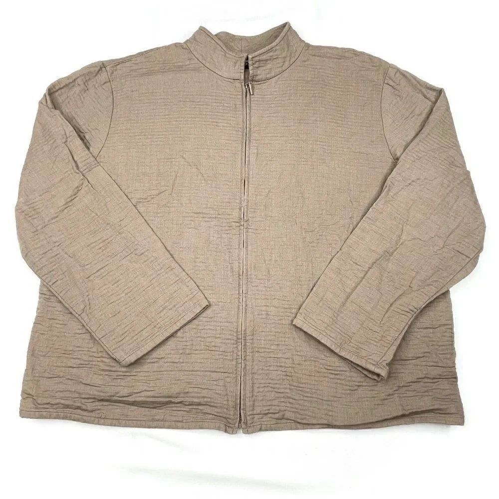 Eileen Fisher Soft Textured Full Zip Jacket Tan